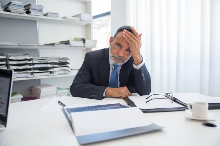 Empleado agotado en oficina
